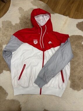Nike Red/White/Gray Colorblock Hooded Varsity Jacket